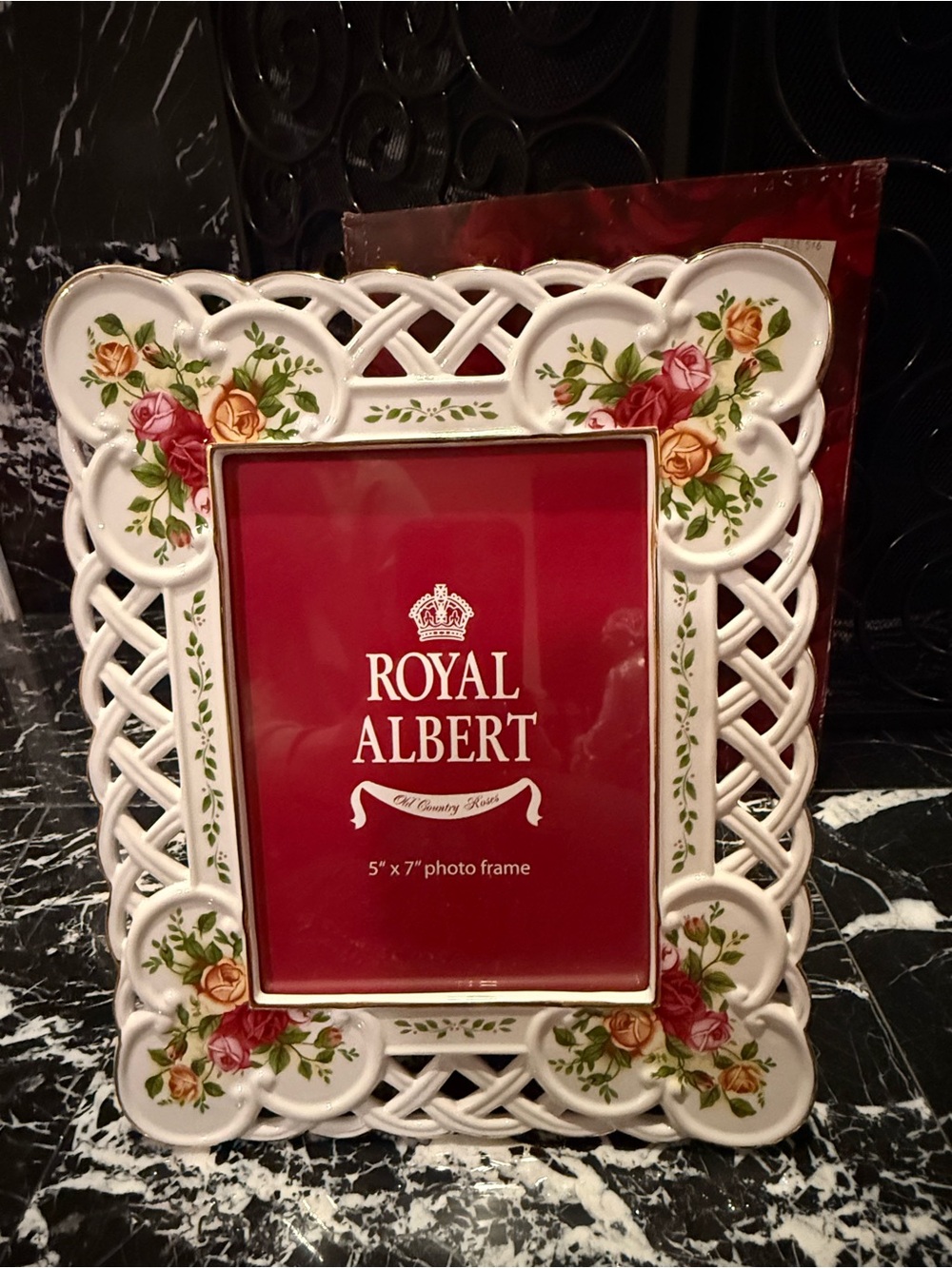 Royal Albert White Floral Lattice Picture Frame with Pink and Yellow Roses